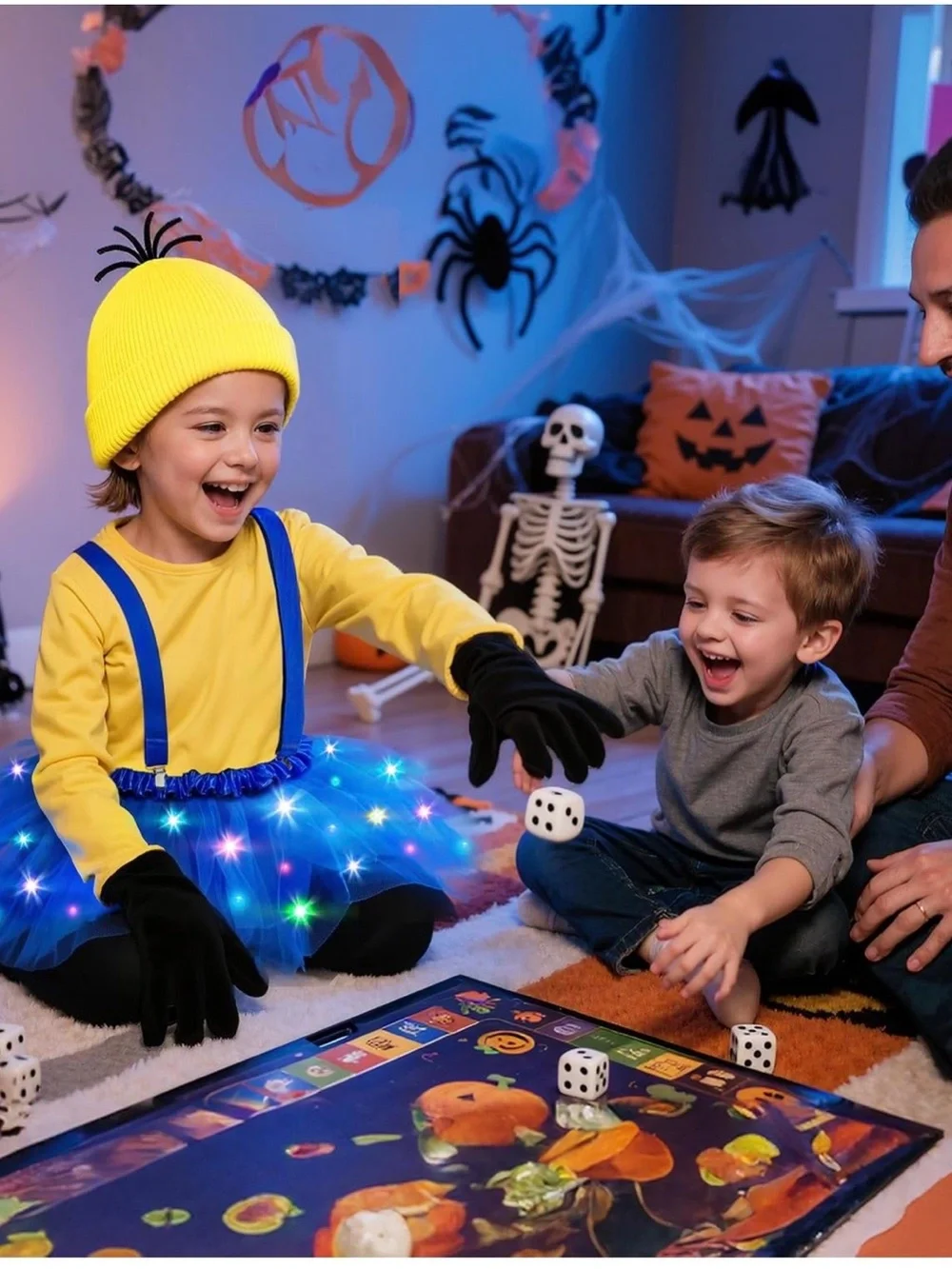Kids Blue Light-Up Tutu Minion-Inspired Costume Set with Yellow Hat